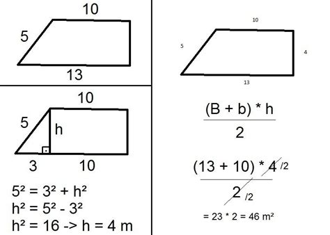 calcule a área de um trapézio retângulo cujas bases medem 10 m e 13 m e