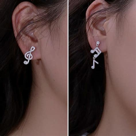 Amazon Zeshimb Musical Notes Dangle Earrings Asymmetric Cubic