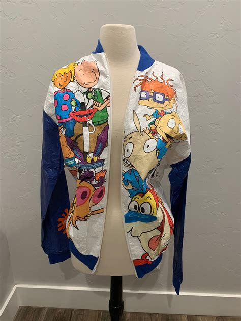 Vintage S Nickelodeon Windbreaker Jacket Rugrats Ren And Stimpy Tyvek