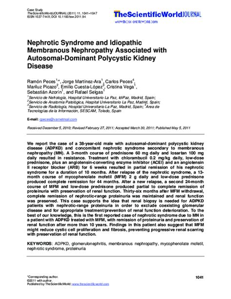 Pdf Nephrotic Syndrome And Idiopathic Membranous Nephropathy Associated With Autosomal