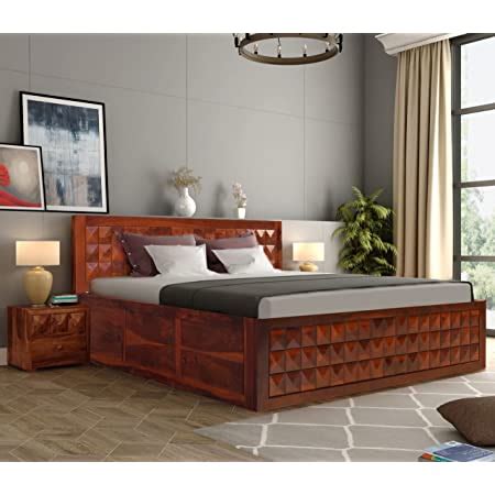 T G FURNITURE Solid Sheesham Wood Armania King Size Bed With Box