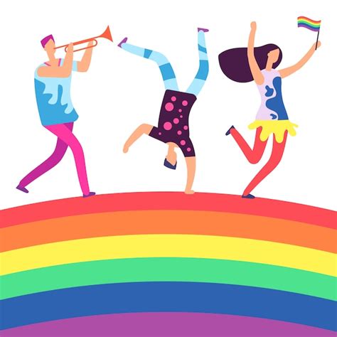Premium Vector Lgbt Parade People Holding Rainbow Flag Gay Love Pride Sexual Discrimination