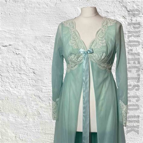 Vintage 1960s Lace Trim Long Peignoir Boudoir Dressing Robe Coquette Lingerie Elizabeth