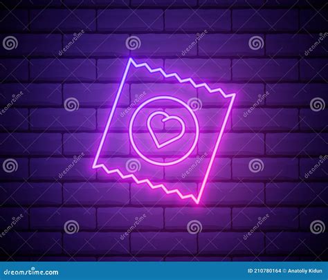 Neon Light Condom In Package Safe Sex Sign Icon Safe Love Symbol Glowing Graphic Design