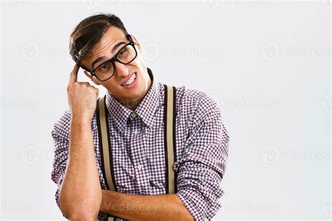 Nerdy Man Thinking 34824022 Stock Photo At Vecteezy