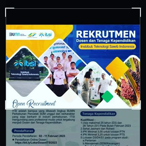 REKRUTMEN DOSEN DAN TENAGA KEPENDIDIKAN INSTITUT TEKNOLOGI SAWIT