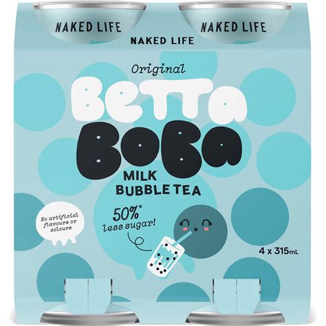 Naked Life Original Betta Bobo Milk Bubble Tea Cans 315ml X4 Pack Woolworths