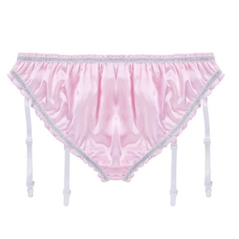 YONGHS Slip Sissy Homme Culotte Satin Sous vêtement Porte Jarretelle Sexy Lingerie Erotique M