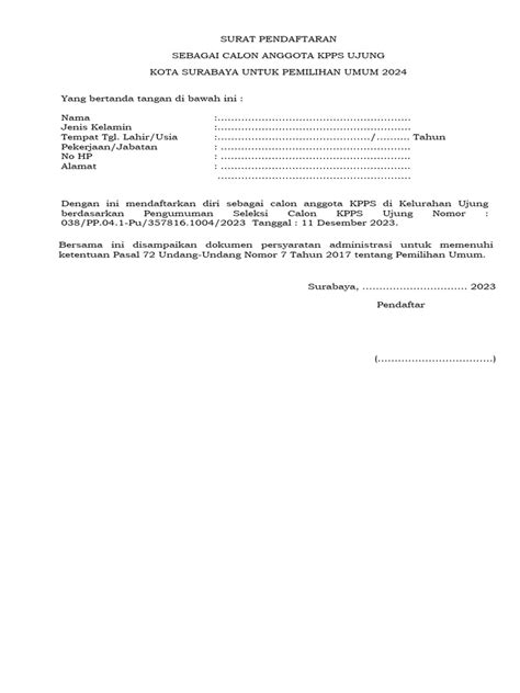 Format Surat Pernyataan Kpps Pdf