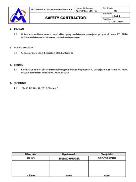 Sop 10 Sop Kontraktor Safety Pdf