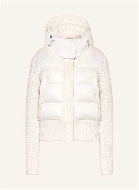 Moncler Daunenjacke Im Materialmix Mit Abnehmbarer Kapuze In Ecru