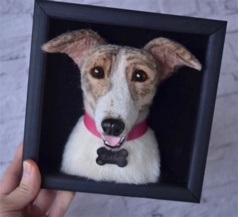 Dog Portrait Sculpture In Frame Needle Felted Dog Felt Pet Etsy