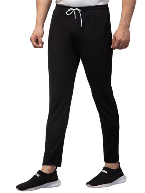 Male Lycra Polyester Leemak Men Black Ultra Soft Gym Track Pant Solid