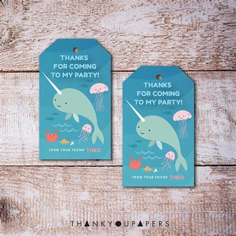 Narwhal Tag Splash Thank You Tag Birthday Party Narwhal Sea Animal Life