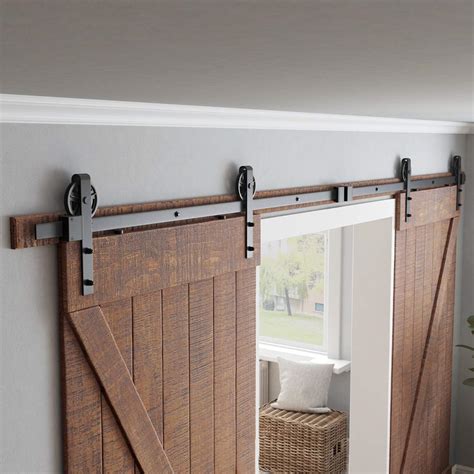 Smartstandard Ft Sliding Double Barn Door Hardware Kit Smoothly And