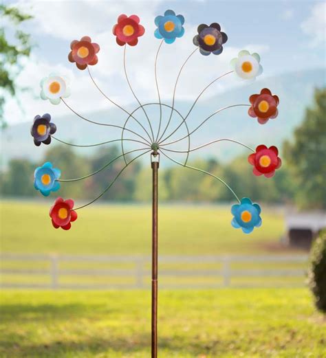 Oversized Colorful Flowers Metal Wind Spinner Wind And Weather