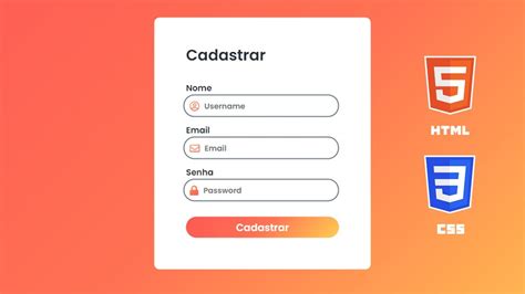 FORMULÁRIO HTML E CSS TELA DE CADASTRO YouTube