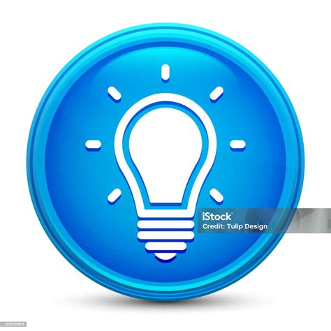 Lightbulb Icon Glass Shiny Blue Round Button Isolated Design Vector Illustration Stock