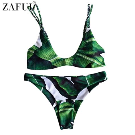 Aliexpress Buy Zaful New Arrival Sexy Strappy Cami Leaf Print Bikini Set Brazilian