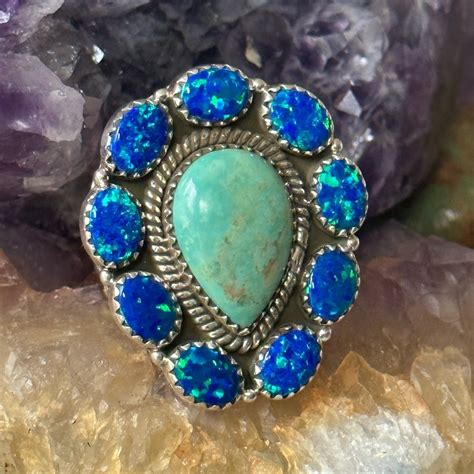 Turquoise Opal Southwestern Adjustable Sterling Silve Gem