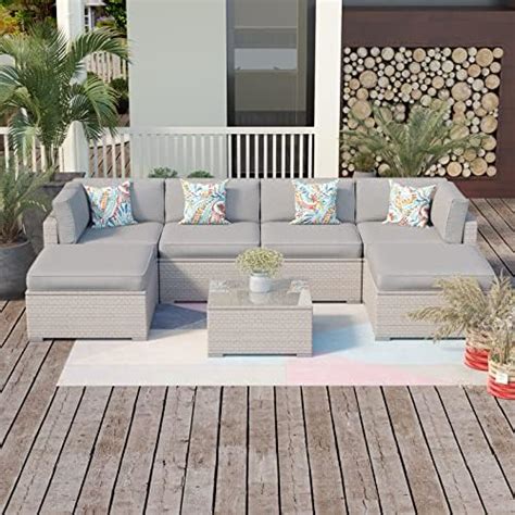 SUNBURY 7 Pieces Outdoor Patio Furniture Sets Low Back All Weather