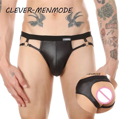 Men S Sexy PU Underwear Faux Leather Briefs U Convex Thong Bulge Penis Pouch Backless Bikini