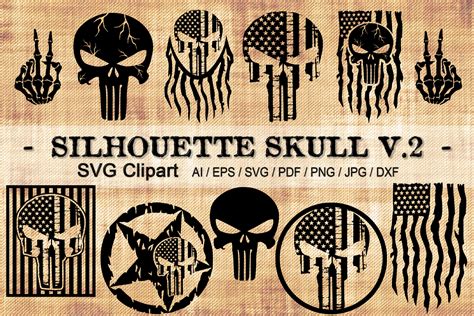 Silhouette Skull & Skeleton Clipart V.2 Graphic by V-Design Creator ...