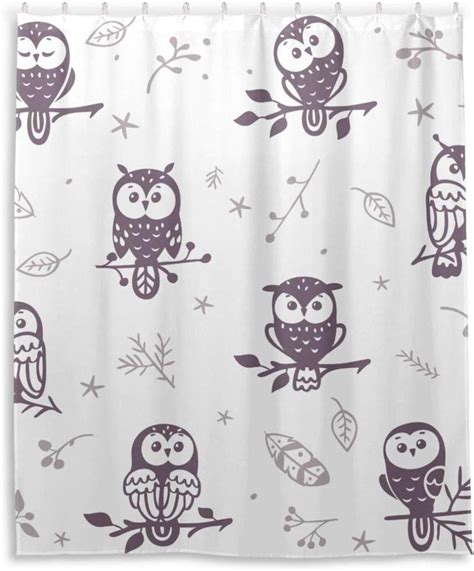 Bestwell Cute Owl Bathroom Waterproof Shower Curtain Set Bathtub