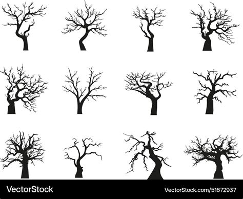 Winter Trees Silhouettes Set Naked Bare Tree Vector Image