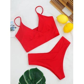 Emmiol Envío gratis Conjunto de Bikini Sólido Empalme Rojo L de Bikinis en la tienda en
