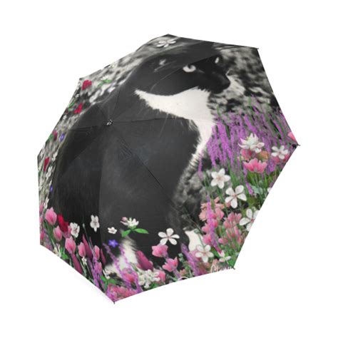 Freckles In Flowers Ii Black White Tuxedo Cat Foldable Umbrella Model