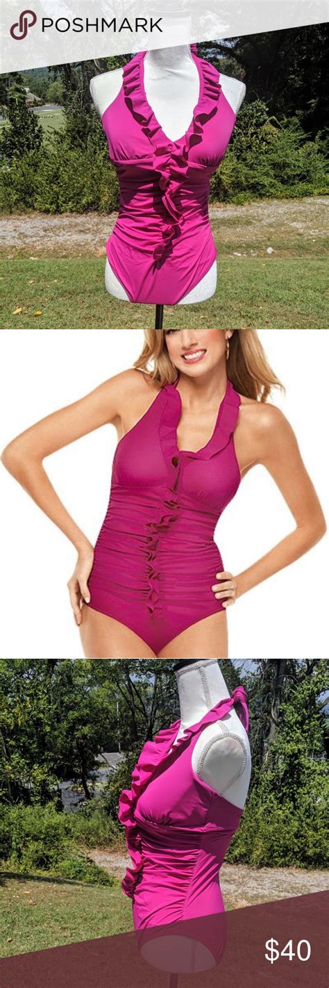 Spanx Long And Lean One Piece Swimsuit Berry Ruffles Spanx Swimsuits