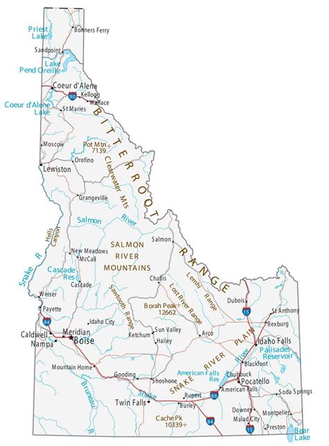 Idaho State Map Places And Landmarks Gis Geography