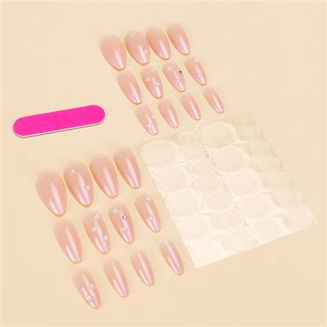 Almond Press On Nails Nude Fake Nails With D Pearl Medium False Nails Press Ons With Designs