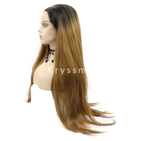 Ombre Brown Synthetic Lace Front Wigs Brown Straight Wig Handmade