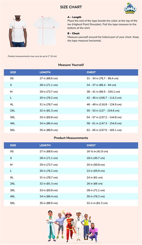 Size Chart Adult Short Sleeve Omoberry