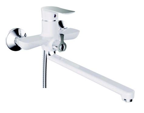 Магазин ХОЗЯИН - Смеситель для ванны, длинный нос, белый,хром ЛАТУНЬ ...
