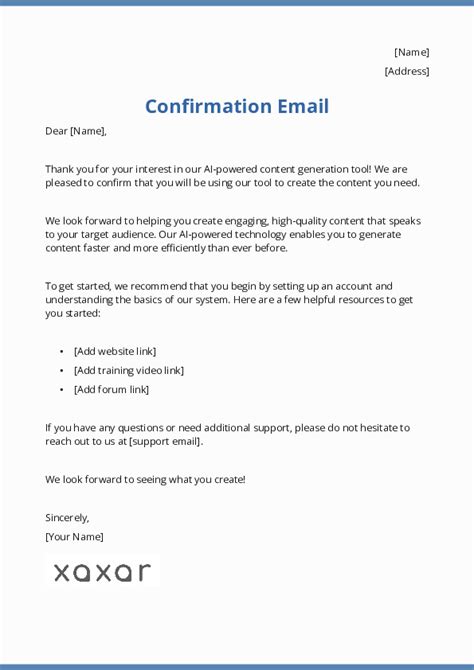 Free Word Template Confirmation Email Template