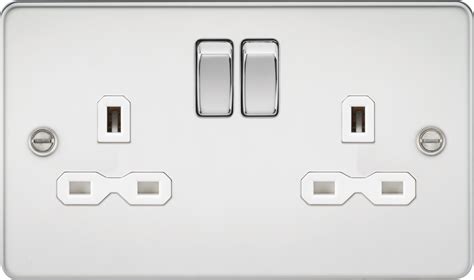 A G Dp Switched Socket With Twin Earths Polished Chrome With White