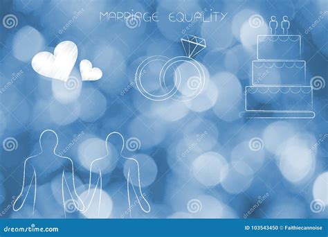 Pares Homosexuales Gay Con Los Anillos De Bodas De Los Lovehearts Y El Abo De La Torta Stock De