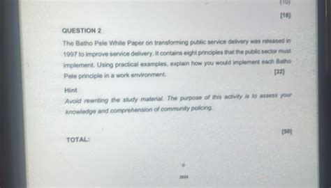 Question 2 The Batho Pele White Paper On Studyx