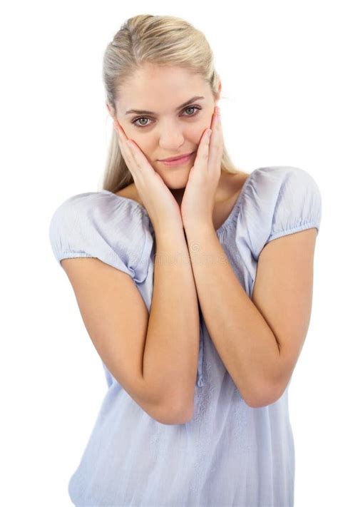 Cute Blonde Woman Smiling Stock Photo Image Of Light 32509814