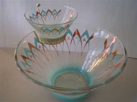 Atomic Chip And Dip Set 1960s Blendo Anchor Hocking Turquoise Etsy