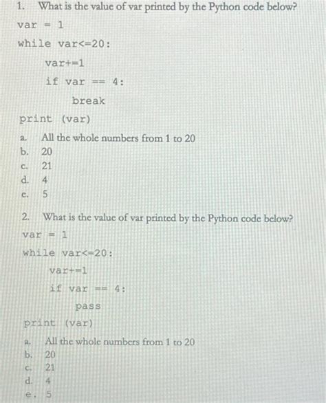 Solved What Is The Value Of Var Printed By The Python Chegg