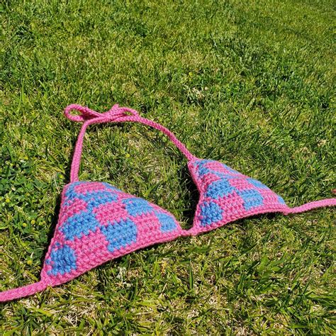 Crochet Checkered Bikini Top Etsy