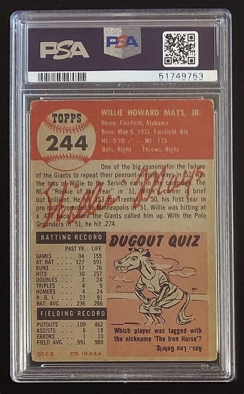 Topps Willie Mays New York Giants Hof Psa Good Nice Ebay