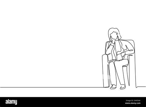 Single Continuous Line Drawing Businesswoman Sitting At Sofa Feeling