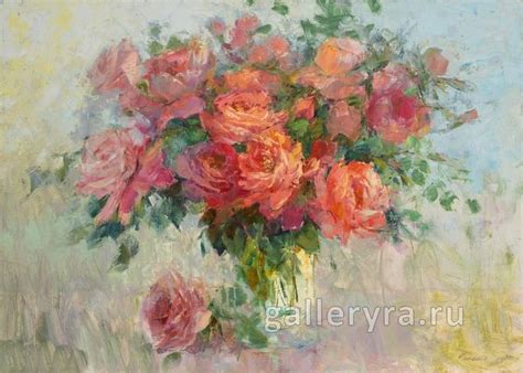 Розы. Букет 002237 | Abstract flower art, Flower art, Oil on canvas