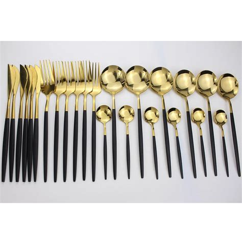 6 комплектов 24 шт золотой набор посуды 304 набор столовых приборов из ...