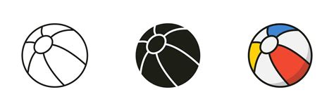 Beach Ball Black Silhouette And Line Icon Set Ball For Play Sports